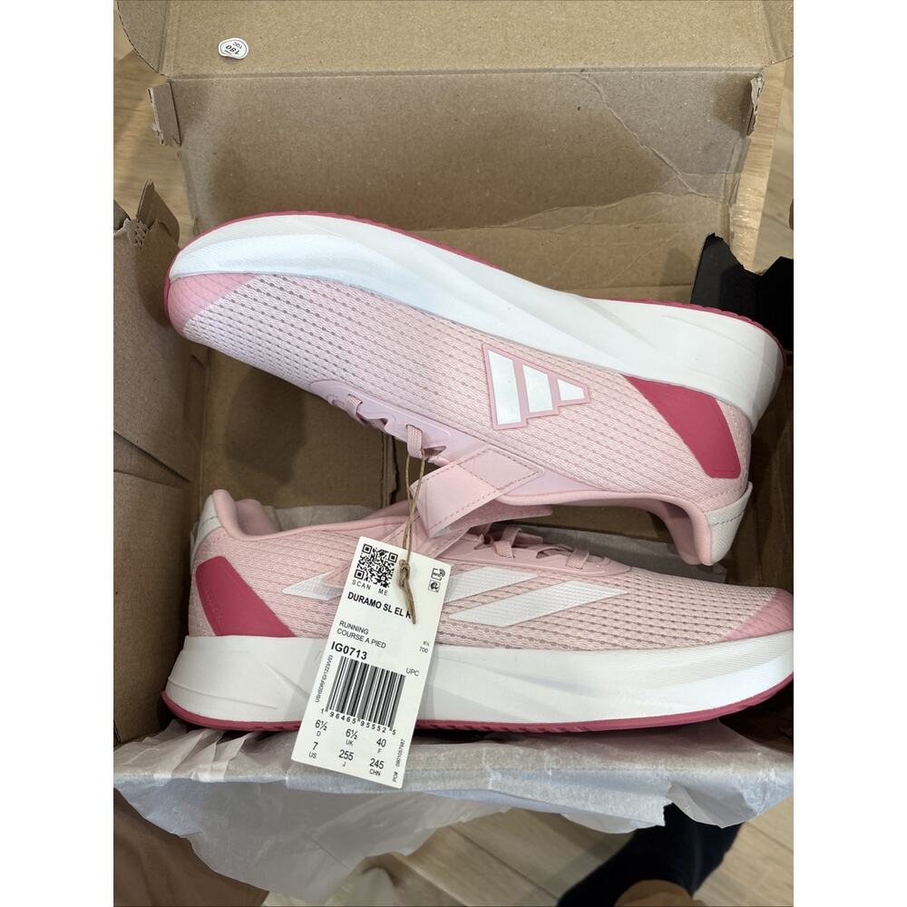 adidas Duramo SL EL K Unisex Kids US 7 Pink White Red Running Sneakers NWT